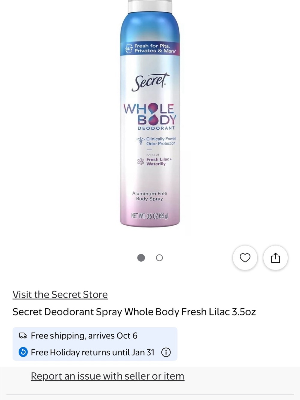 Lot 2 -Whole Body Deodorant Spray - Peach and Vanilla blossom Lot 2 NEW